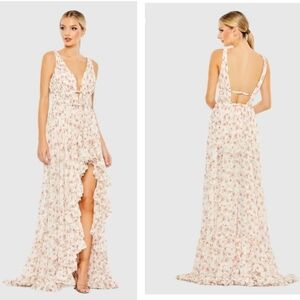Mac Duggal pink  Floral Print Sleeveless Ruffled High-Low Gown 50659 SZ 2 NWT